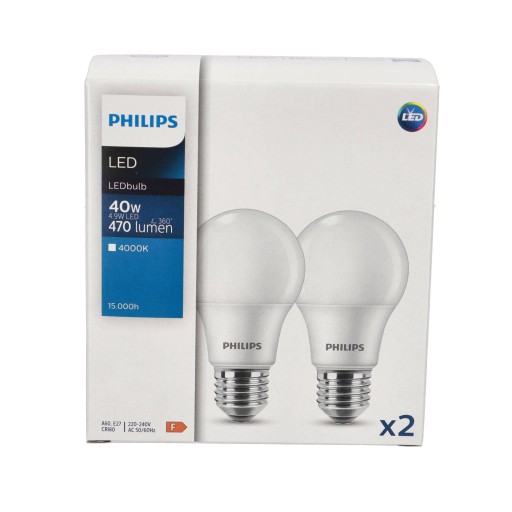 PHILIPS SET 2x E27 LED žiarovka 4,9W = 40W 4000K NEUTRÁLNA BIELA 470lm A60