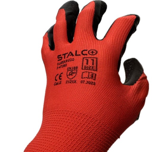 STALCO, polyester 11, červené, pracovné rukavice BOZP do záhrady a garáže