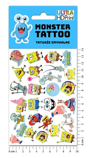 UMÝVAJÚCE DOČASNÉ TETOVANIE PRE DETSKÉ DETSKÉ SPONGEBOB ORIGINÁLNE VZORY