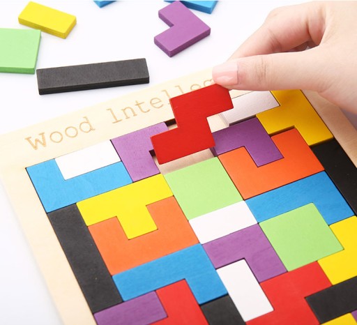 Puzzle Drevené kocky Montessori Tetris Puzzle