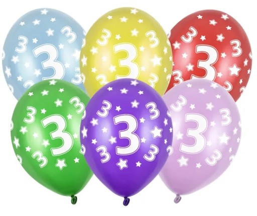 Balóny s potlačou Number 3 Three Birthdays Mix 6 kusov
