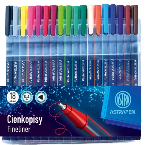 Trojuholníkové jemné linky 0,4 mm 18 farieb Astra