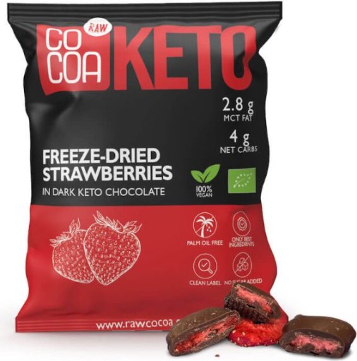 BIO Mrazom sušené jahody v raw KETO čokoláde BEZ CUKRU vegánske 40 g