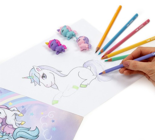 KIDEA darčeková sada školská ceruzka, pastelky a gumy Unicorn