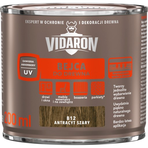 VIDARON B12 Antracitová lazúra na drevo 0,2L