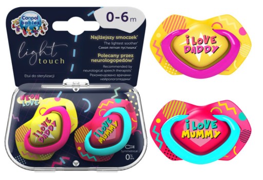 CANPOL ukľudňujúci cumlík 0-6m NEON LOVE 2 ks.