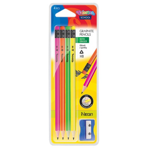 TROJUHOLNÍKOVÉ ceruzky S GUMA COLORINO - NEON 4 ks.