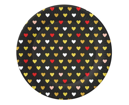 Papierové taniere so srdiečkami na Valentína, čierne