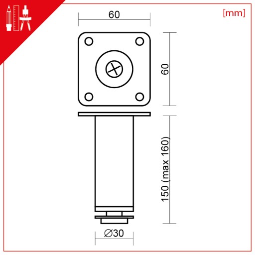 NÁBYTKOVÁ NOHA NÁBYTKOVÁ NOHA V=15CM, NASTAVITEĽNÁ