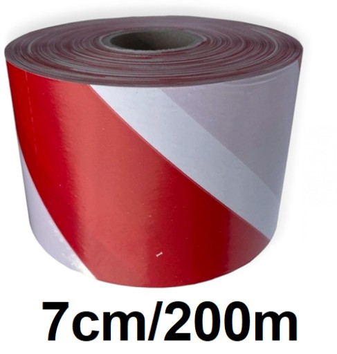 VÝSTRAŽNÁ PÁSKA 70mm 200m biela a červená 7cm na oplotenie výkopov