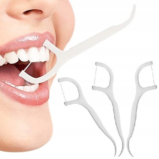 DENT FLOSS TOOTPIKS SO ZÁVITOU ZUBNÁ NITE NA ČISTENIE ZUBOV 50 ks
