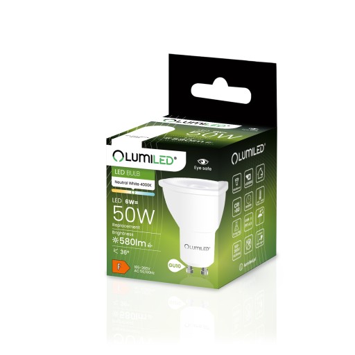 LED žiarovka GU10 6W = 50W 580lm 4000K NEUTRÁLNA BIELA 36° PREMIUM LUMILED