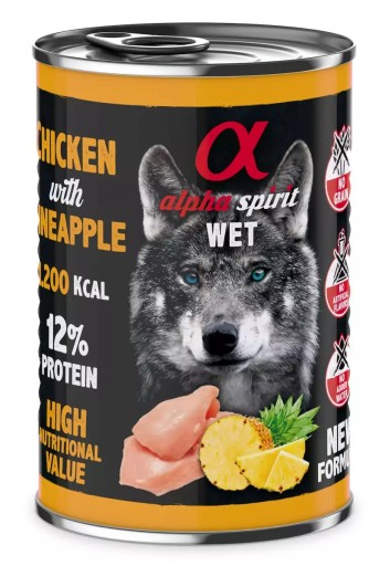 Alpha Spirit kompletné mokré krmivo pre psov KURA S ANANÁSOM 400g