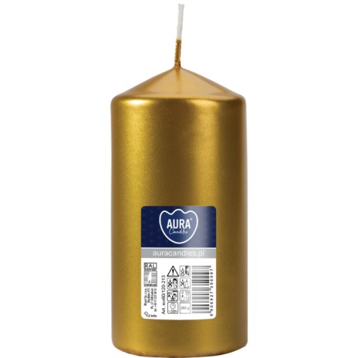 ZLATÁ METALIKA Valčeková sviečka bez vône PARAFÍNOVÁ SVIEČKA 12CM 38H 260G