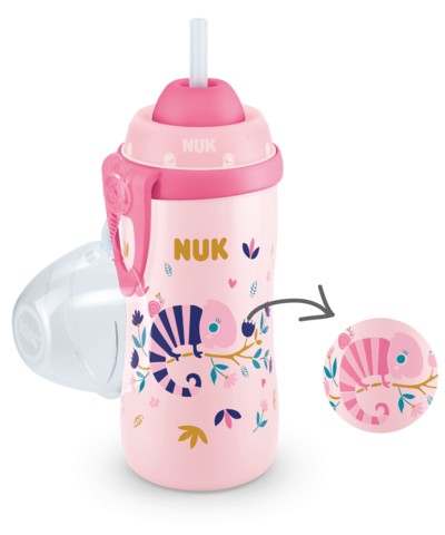 Nuk FLEXI CUP 300ml 12m+ so silikónovou slamkou chameleon ružová