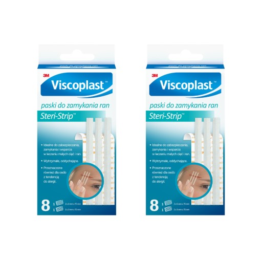 Viscoplast Steri-Strip prúžky na zakrytie rany, biele, 2 veľkosti, 16 kusov