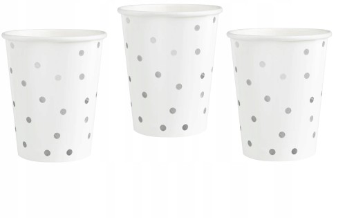 Jednorazové BIELE HRNČEKY so striebornými narodeninami DOTS