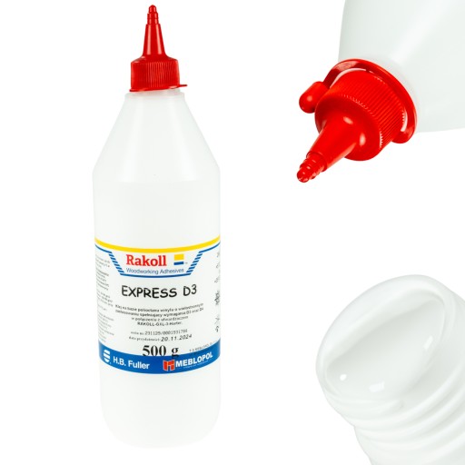 RAKOLL express D3 lepidlo na drevo 500g 0,5kg biela rýchlosilná MDF OSB trieska