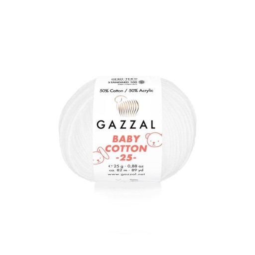 Gazzal Baby Bavlnená priadza 3432 - 25g - biela