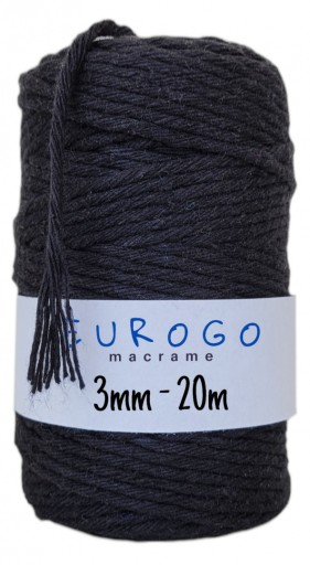 Točená bavlnená šnúra Macrame Ecological ECO Black 20m 3mm