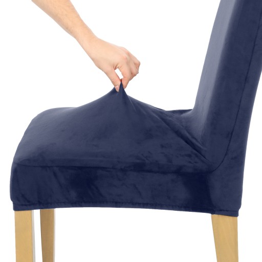 POTAH NA okrúhlu stoličku, NÁMORNÍCKA MODRÁ, ELASTICKÝ VELÚR, UNIVERZÁLNY