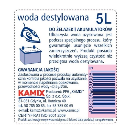 KAMIX - Ultračistá destilovaná voda - 5 l