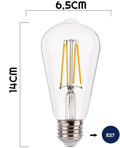 Ozdobná LED žiarovka E27 6W=55W ST64 Filament 720lm