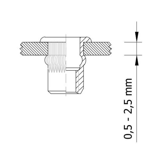 Nitovacia matica s drážkovaným nákružkom M5 x 13 mm