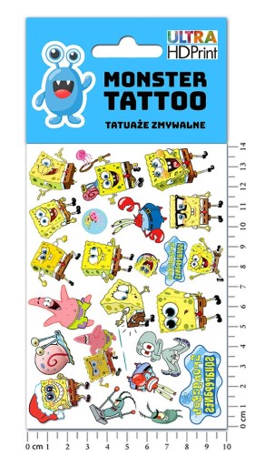 UMÝVAJÚCE DOČASNÉ TETOVANIE PRE DETSKÉ DETSKÉ SPONGEBOB ORIGINÁLNE VZORY