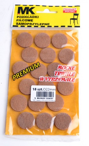 Balenie 18 ks. Ochranné plstené podložky na stoličky, 22mm, hnedé