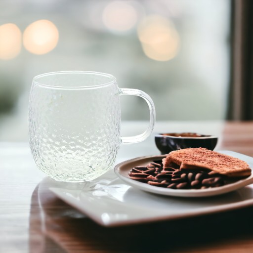 SKLENENÝ, priehľadný hrnček NA KÁVU A ČAJ 333 ml 8,9cm