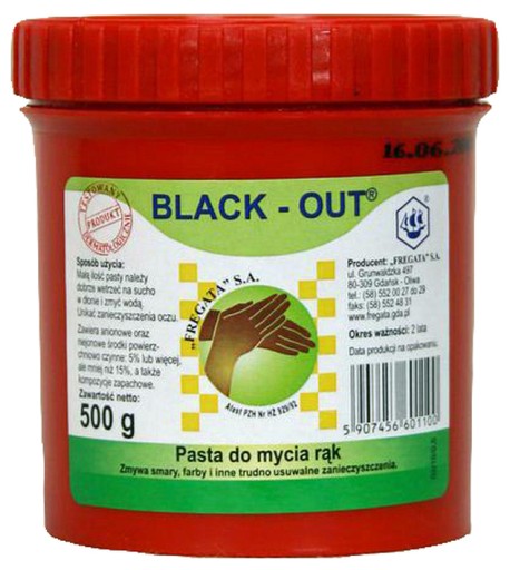Pasta na ruky BLACK-OUT 500g - Odstraňuje mastnotu, farbu, bez podráždenia