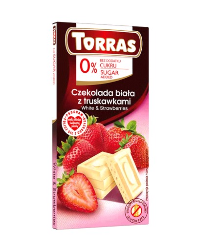 BIELA ČOKOLÁDA S JAHODAMI BEZ PRIDANÉHO CUKRU