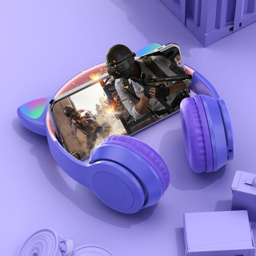 SLÚCHADLÁ PRE DETI BLUETOOTH MAČKA UŠI MAČKA LED RGB MIKROFÓN DO UŠÍ DARČEK