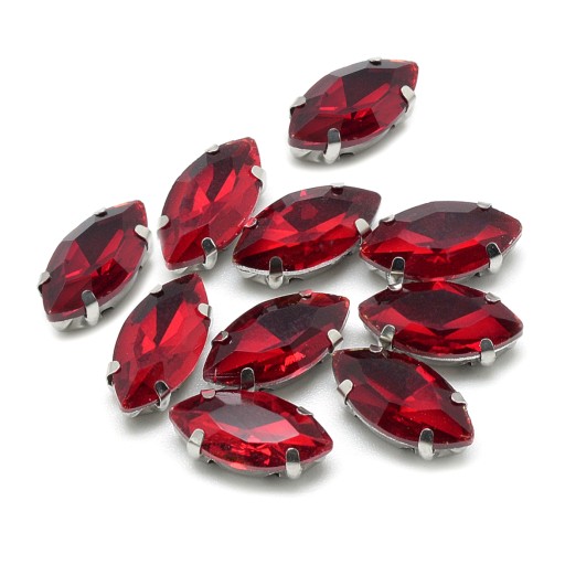 Štrasové kamienky na šitie, sklo, mosadzný podstavec, konské oko, 12x6x4,5mm, 10ks