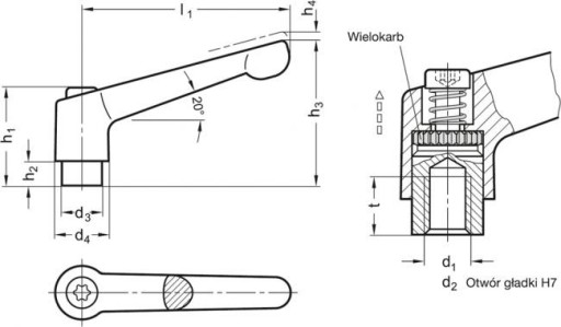 KĽÚČKA PÁKA 30mm OTVOR M4 MAT ČIERNA