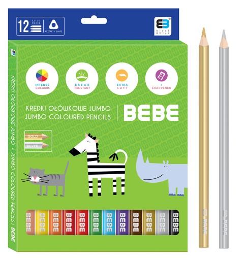 Pastelky JUMBO dlhé v dreve, HRUBÉ, 12 farieb