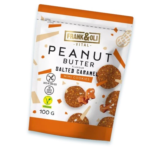 FRANK&OLI MINI COOKIES ARAŠIDOVÉ MASLO A SLANÝ KARAMEL 100g BEZLEPKU