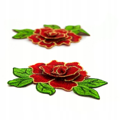 Nášivka 3D FLOWER RED ruže so zlatým lemom