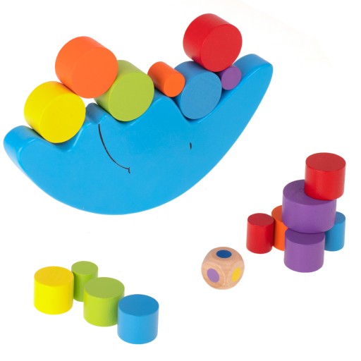 Montessori arkádová hra, puzzle vyvažujúce drevené kocky, mesiac