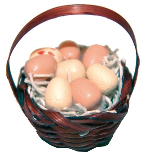 Malý košík s vajíčkami, na dekoráciu betlehemu - výška 3,5 cm, pre postavičky 9-12 cm