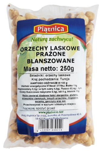 BLANCHOVANÉ Pražené LIESKOVÉ ORIEŠKY 250g PIATNICA
