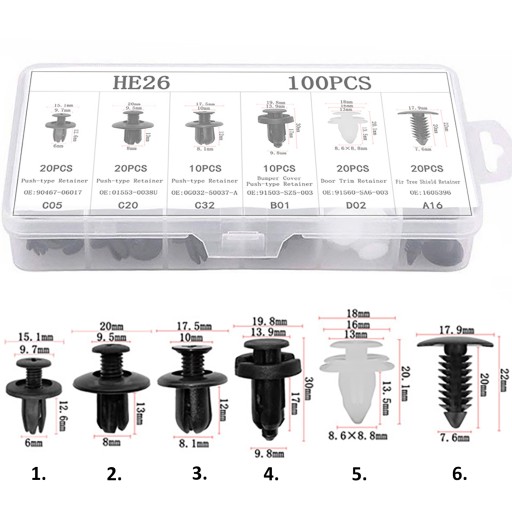 Spony Pins Sponky Sťahovák autopoťahov SET Sada 103 ks