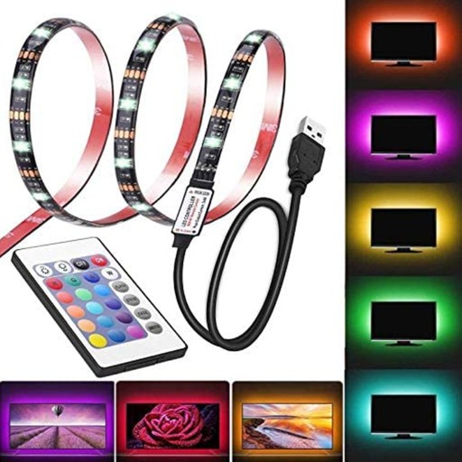 FAREBNÝ LED TV USB RGB PÁSOK LED PODSVIETENIE 5V + DIAĽKOVÉ OVLÁDANIE LED 2M