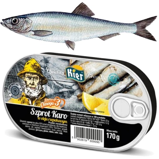 Karo šprota v repkovom oleji v plechovke Omega 3 Karo šprota konzerva 170g KIER