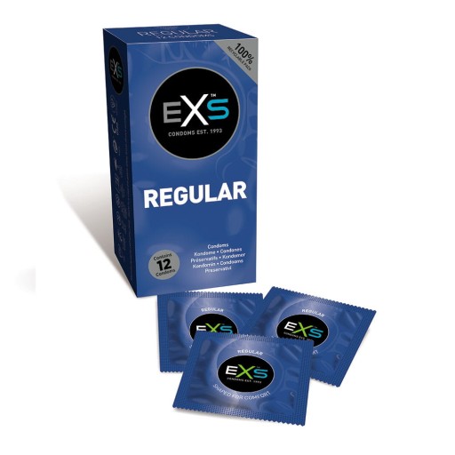 EXS REGULAR klasické kondómy, nasadené, zvlhčené, sada 12 ks.