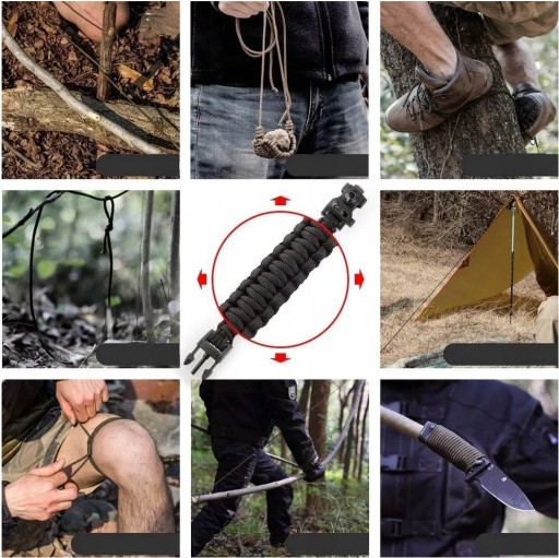 Náramok na prežitie, píšťalka PARACORD, náramok, štartér ohňa, EDC, kemping