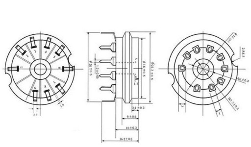 KERAMICKÁ ZÁSUVKA 9PIN PCB5 NOVAL ECC83 ECC82