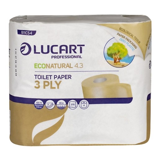 Toaletný papier EcoNatural 4.3, 100% recyklovaná celulóza, 3 vrstvy, 4 rolky