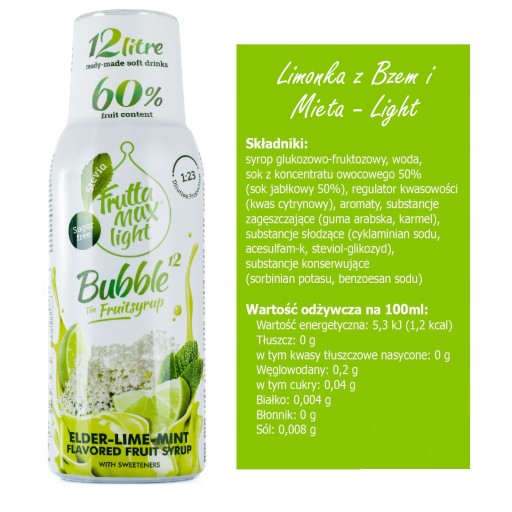 Fruttamax Limetkovo-Mätový-Bez sirup 500ml, bez cukru